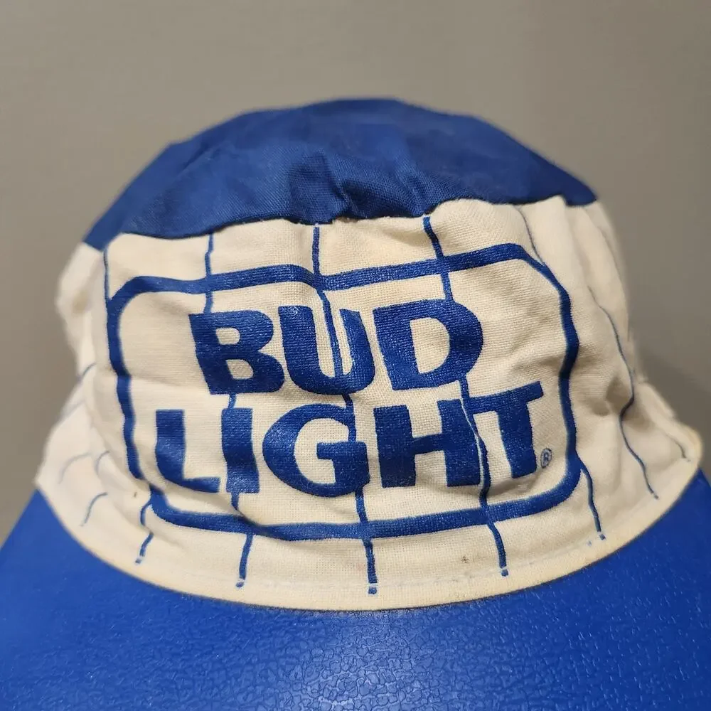 VTG Bud Light‎ Budweiser Beer Blue Pinstripe Painters Hat Cap USA Made STAINED